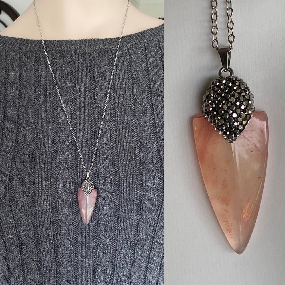 FAC Natural Peach Aventurine Arrowhead Pendant Necklace NWT